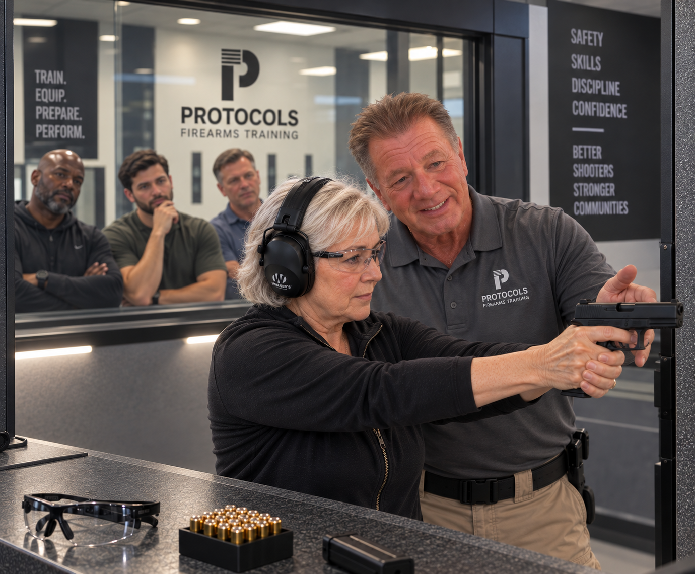 Rick Lapenna guiding a student during firearms training